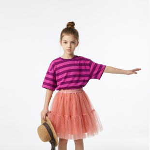 粉色女孩生日裙子夏装 新款 儿童网纱公主半身裙637 Emily童装 Hello