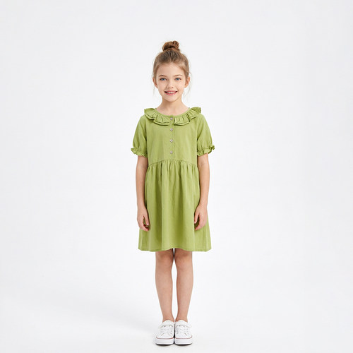 绿色娃娃领连衣裙夏装女孩公主裙