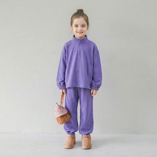 Emily童装 套装 时髦春装 紫色卫衣长裤 1196 女洋气两件套长袖 Hello