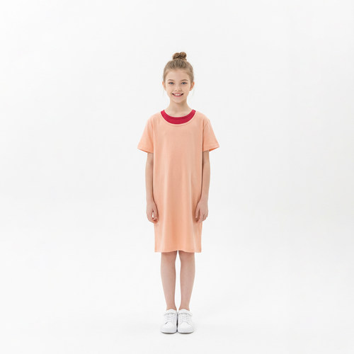 撞色粉t恤裙子夏装女孩休闲裙装