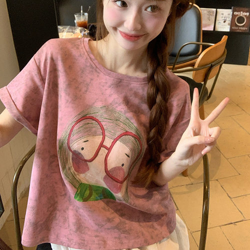 卡通印花短袖T恤女夏宽松韩版百搭圆领上衣潮酷女装