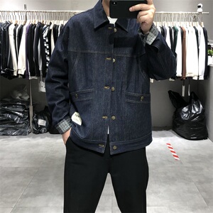 2023秋季新款男士潮流宽松翻领牛仔外套韩版休闲帅气纯色百搭夹克