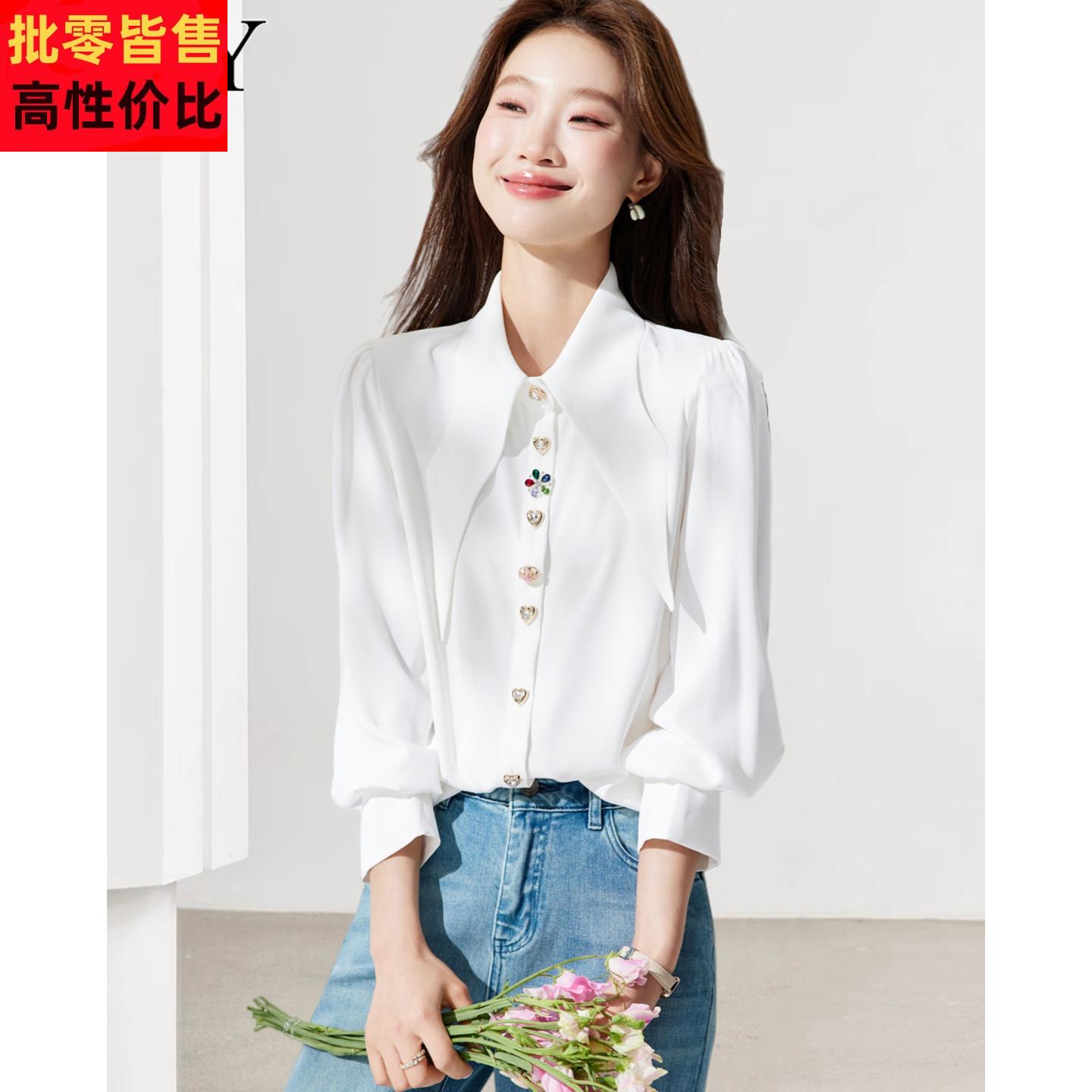 2026春装新款雪纺法式白色超好看衬衫气质别致大翻领通勤上衣女薄