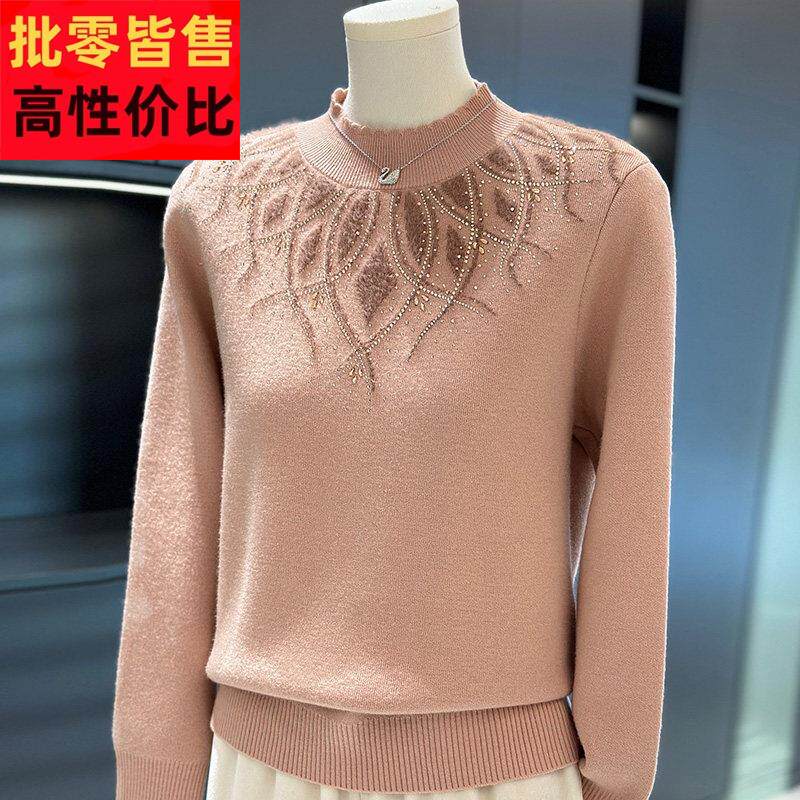 时尚针织衫女妈妈装内搭冬装新款上衣气质中老年毛衣一体绒打底衫