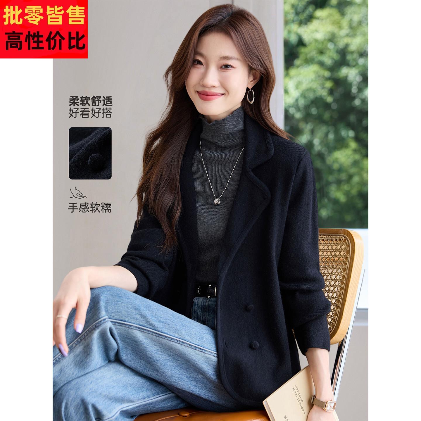 超火减龄黑色小西装短外套2025新款今年流行爆款宽松休闲毛衣外搭