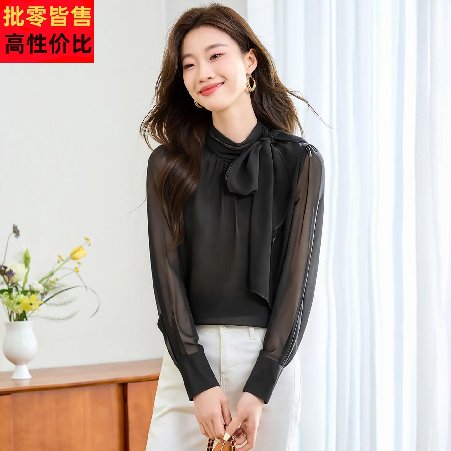 法式超好看的衬衫女长袖雪纺系带小衫2026春装新款高级感气质上衣