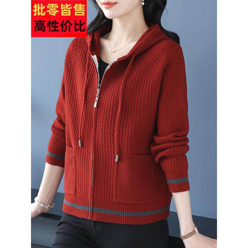羊毛衫连帽衫针织衫女开衫短款拉炼毛衣外套开春宽松大码女装洋气
