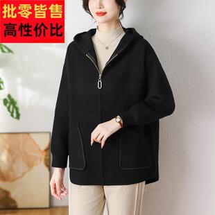 爆款连帽双面羊绒外套女秋冬胖mm加肥加大码200斤高级感毛呢外套