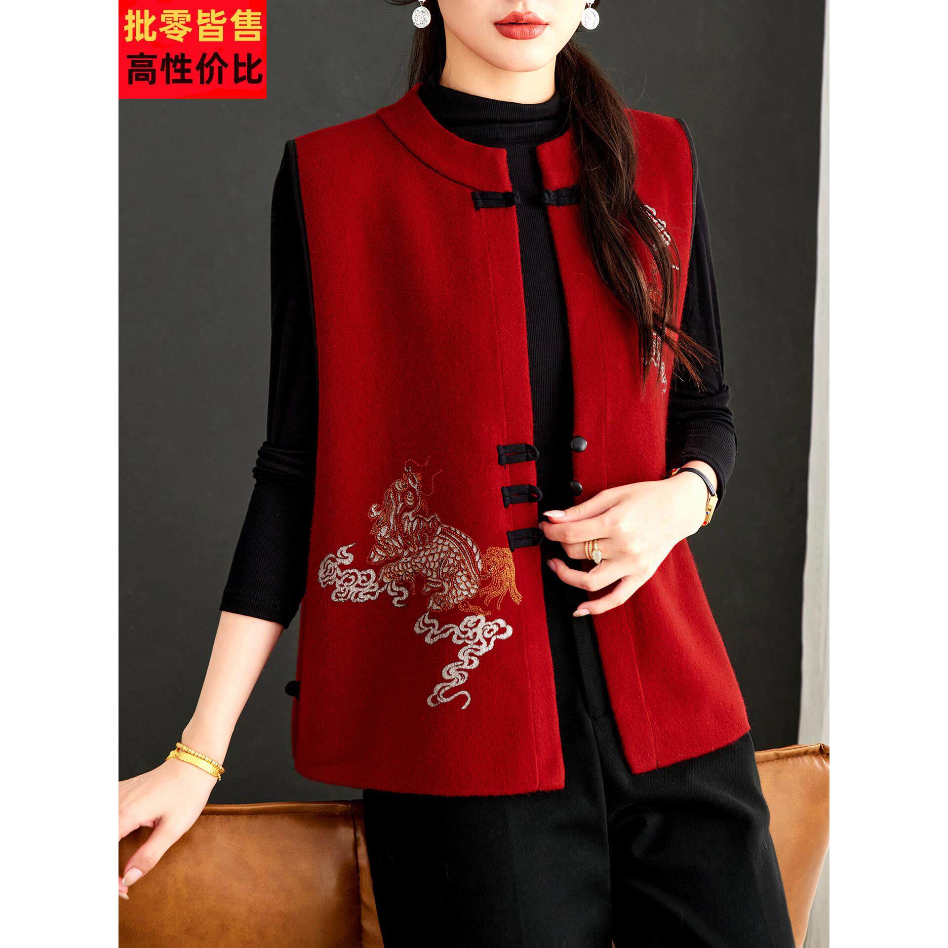 春秋季新中式针织马甲女士短款上衣薄款无袖开衫背心坎肩叠穿外套