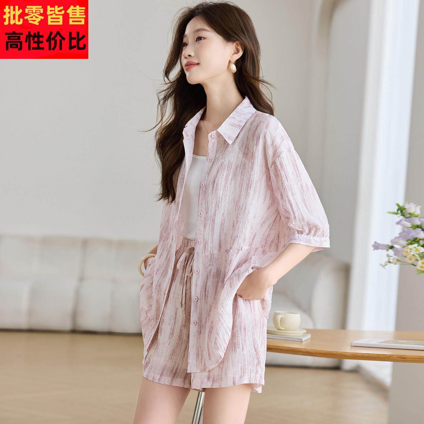 桑蚕丝真丝短袖短裤两件套女2025新款夏季国际大牌小个子上衣套装