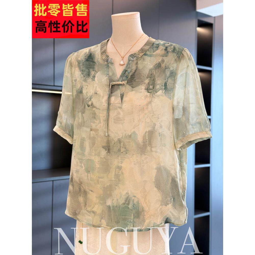 中国风雪纺母亲衬衫2025夏季女式短袖新款上衣优雅中老年人衬衫
