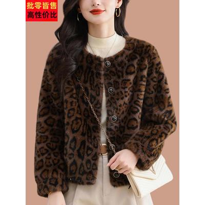短款豹纹皮草外套女年轻款彷貂绒大衣海宁皮毛一体2025新款爆款厚