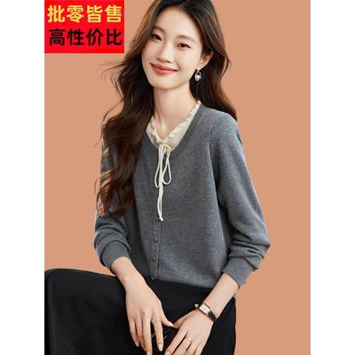 高级灰色毛衣女款2025新款春季流行穿搭爆款洋气假两件上衣配裙子