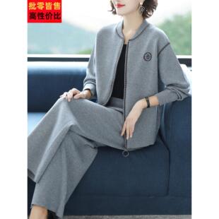 休闲时尚套装女秋冬季2025新款宽松气质针织开衫阔腿裤两件套卫衣