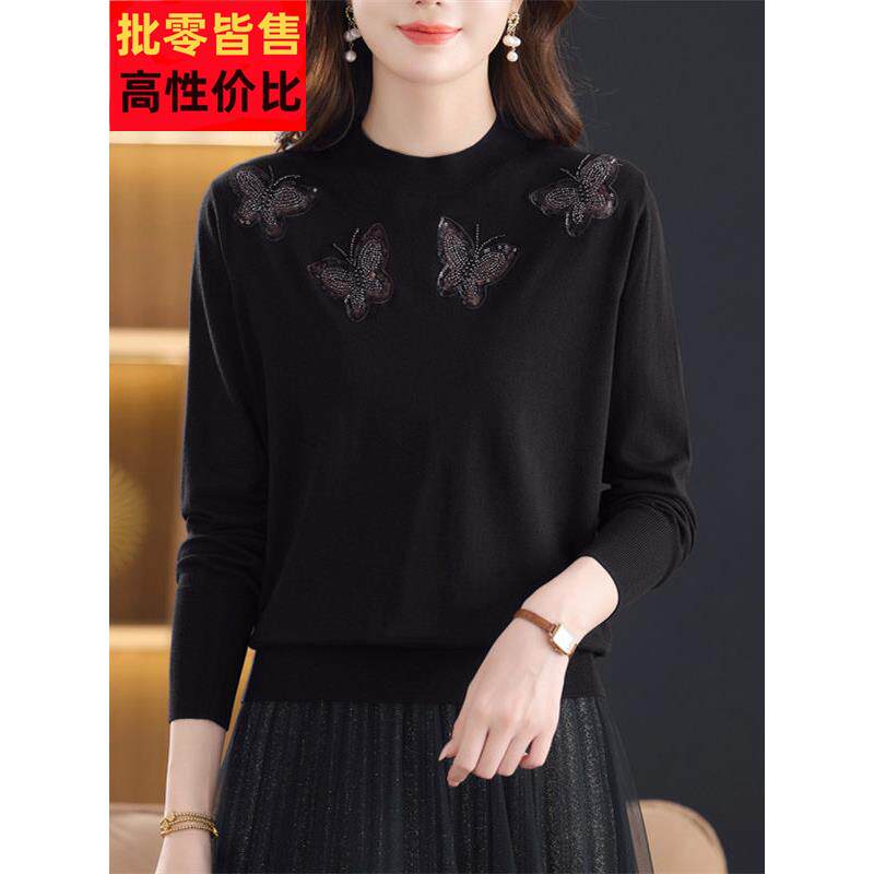 春秋大码羊毛衫半高领毛衣女薄款妈妈宽松显瘦洋气内搭针织打底衫