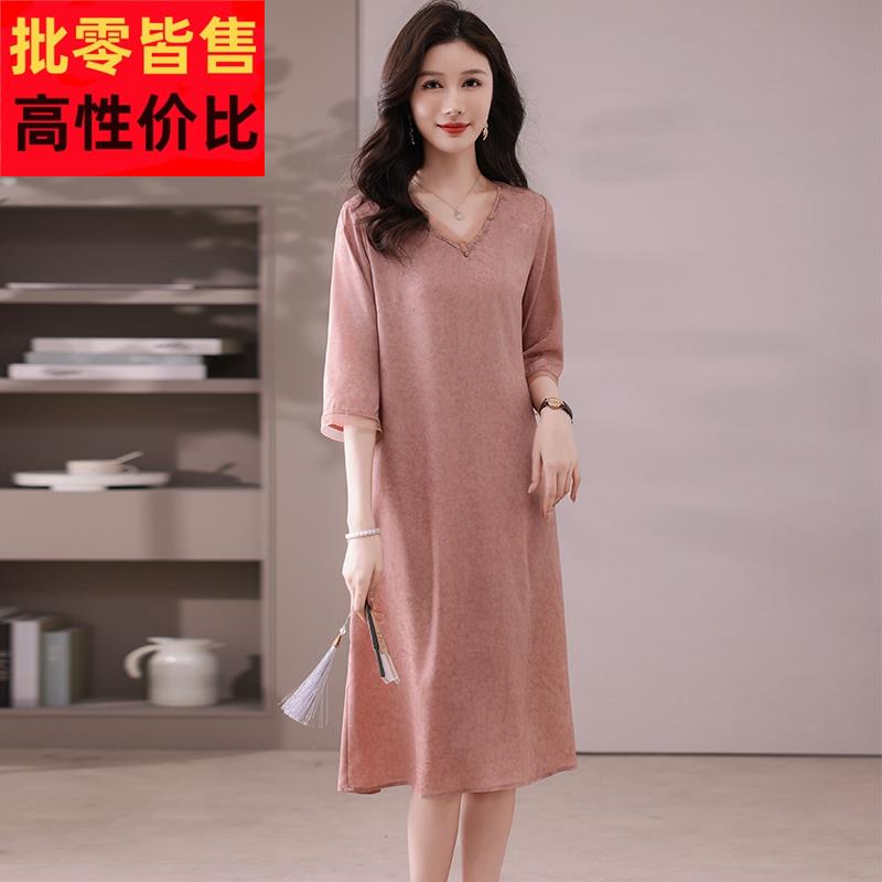 2025新款中年妈妈装夏装减龄中长款连衣裙洋气高级感女装夏季裙子