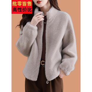 皮毛一体仿水貂绒外套女秋冬季2025新款加厚短款高端貂毛皮草大衣