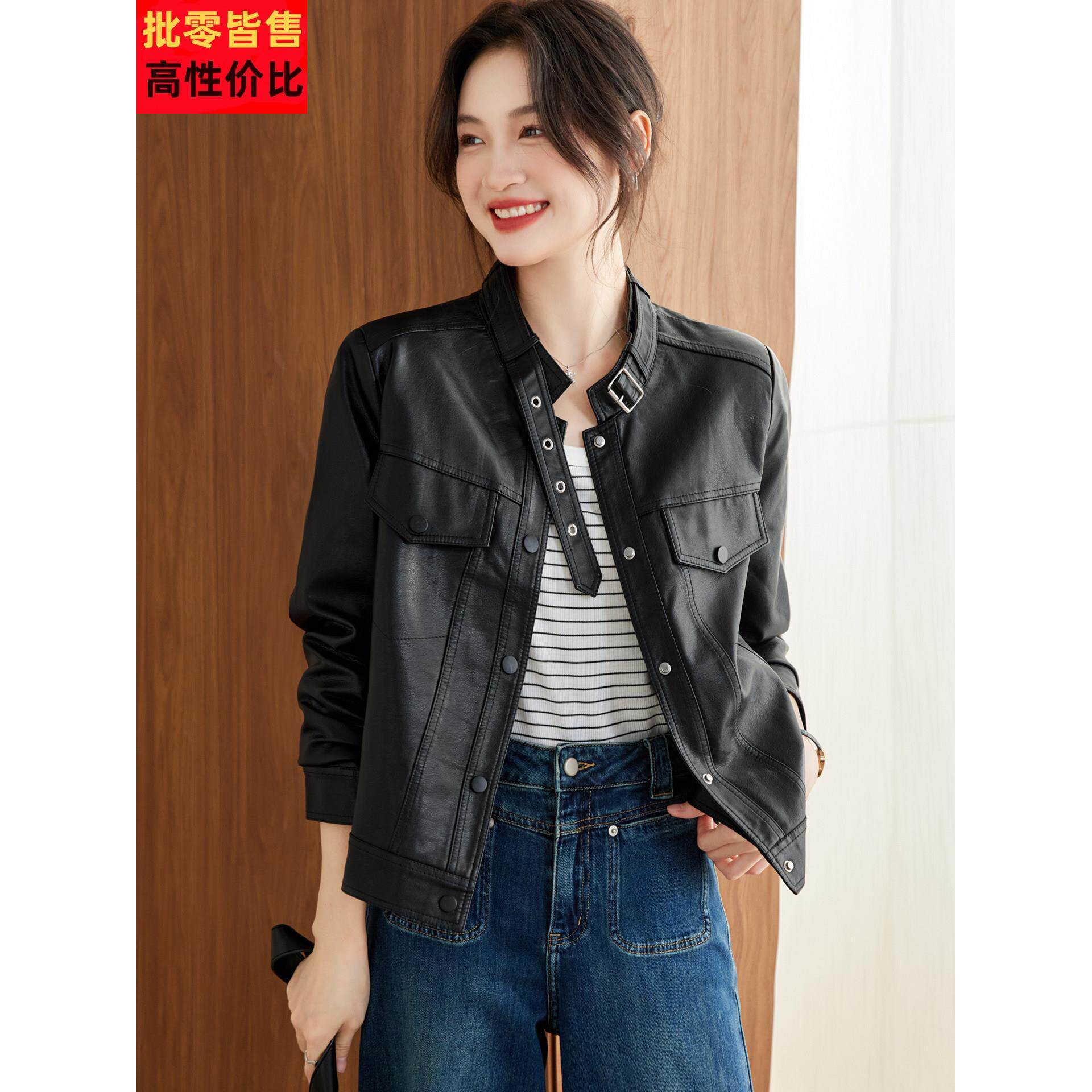 酷飒风立领皮衣外套女2025春秋季新款短款小个子时尚PU皮夹克上衣