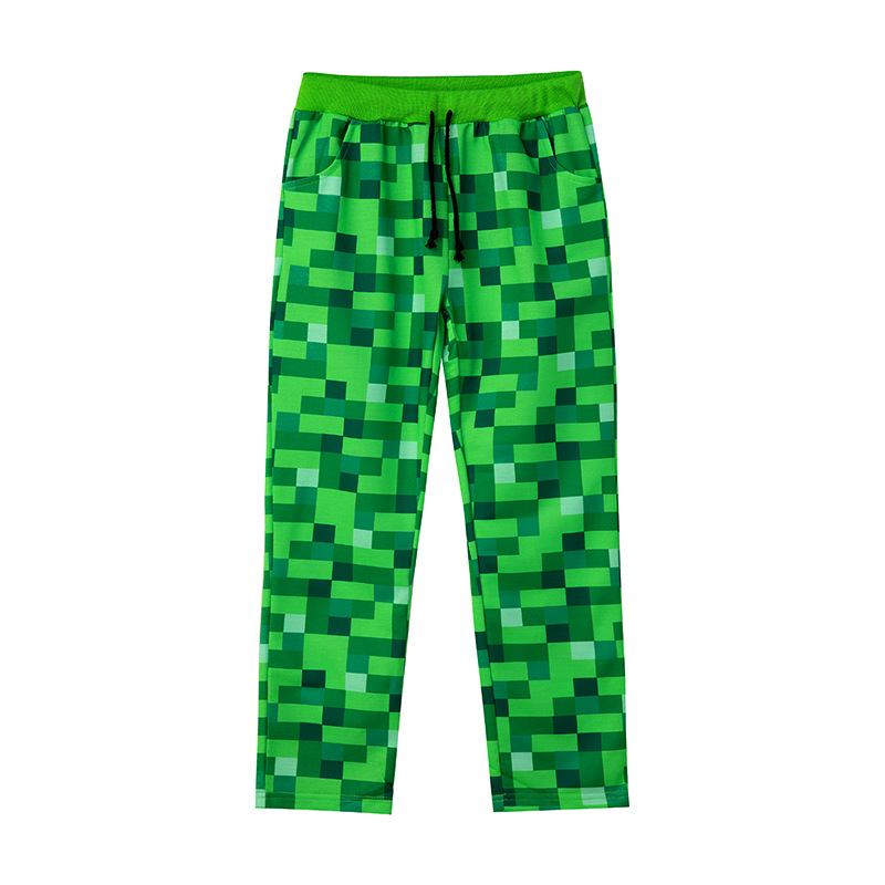绿格子我的世界长裤棉长裤子