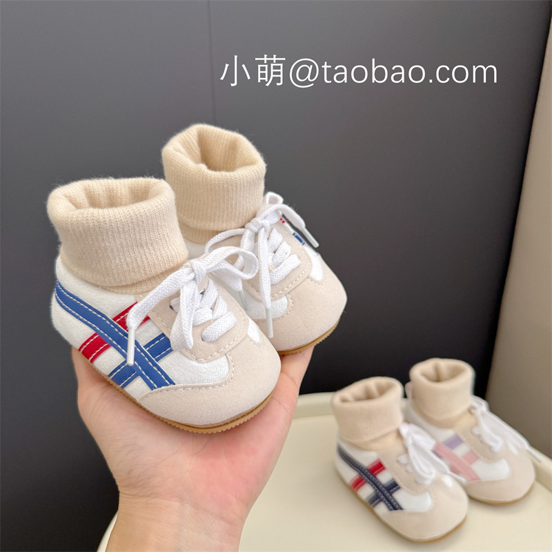 春秋新生婴儿鞋袜0-1岁男女宝宝不掉跟拼色软胶底6-12个月步前鞋