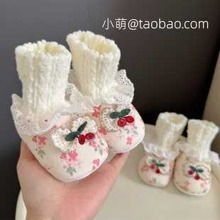 一岁女宝宝3 袜一体防掉鞋 12个月防鞋 春秋冬婴儿软底步前鞋