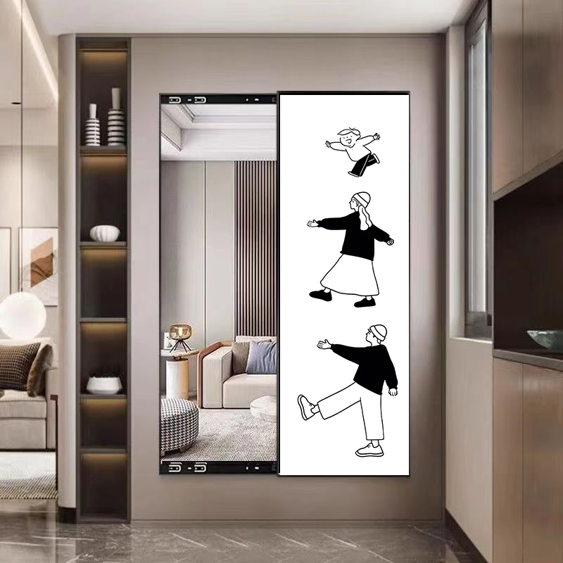 新款极简风格隐藏式全身镜可推拉试衣镜玄关镜子装饰画全家福挂画
