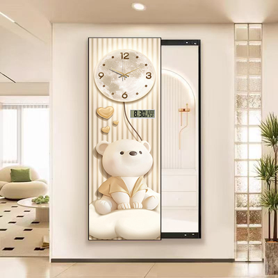 奶油风钟表万年历新款隐藏式全身玄关镜子装饰画客厅卧室新款挂画