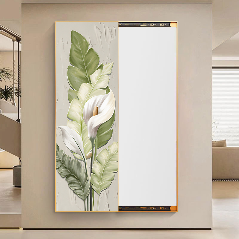 家大业大隐藏式推拉全身镜客厅入户玄关穿衣镜子隐藏式装饰挂墙画