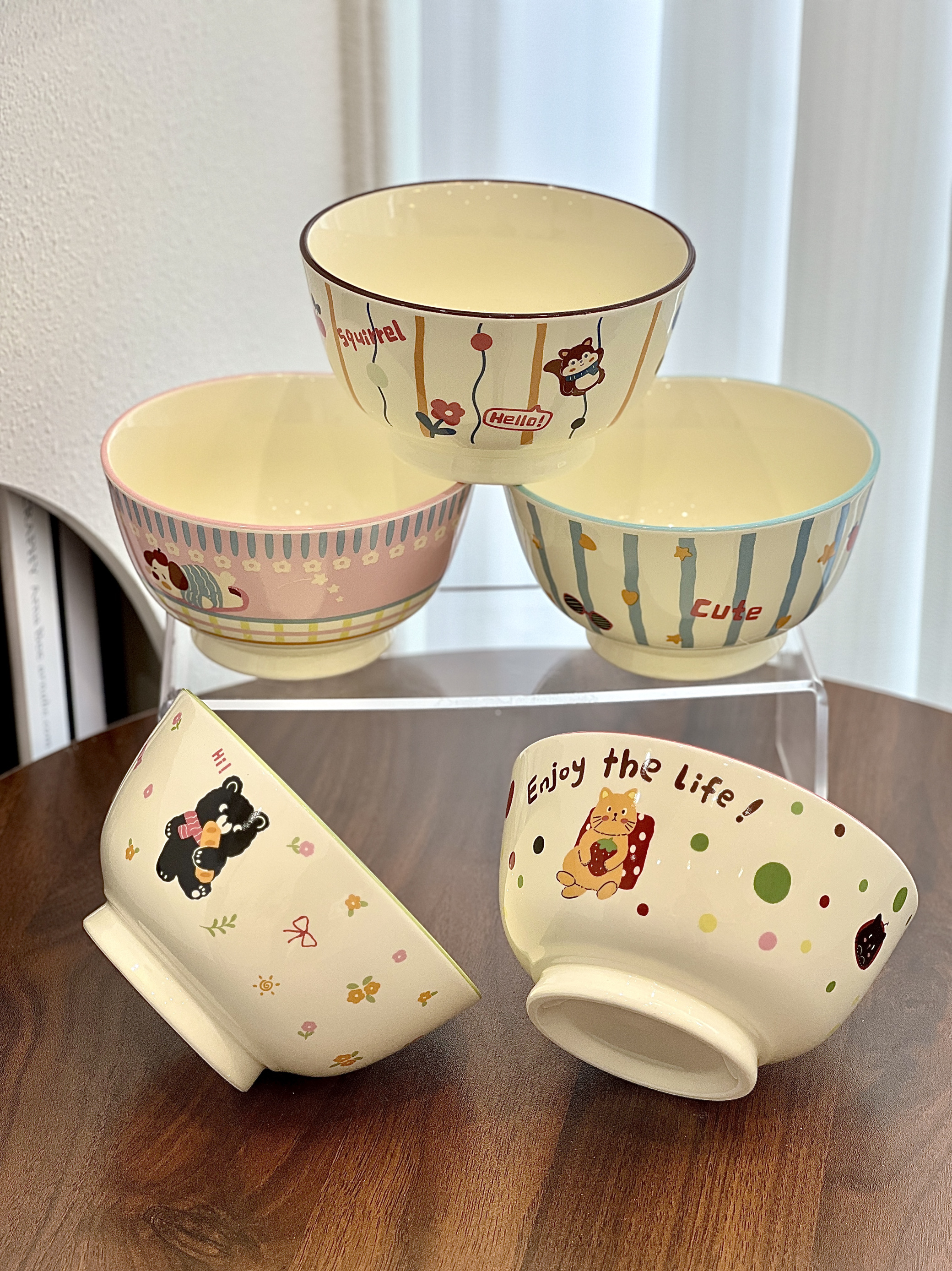 家用一家四口吃饭碗可爱动物米饭碗陶瓷酸奶碗高颜值餐具碗套装