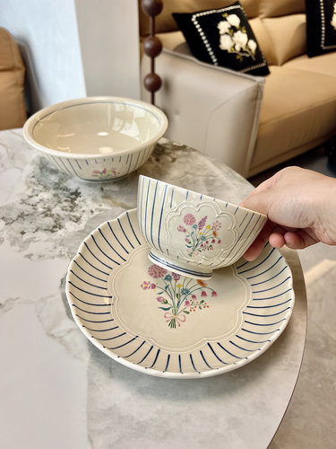 日式瑞和釉下彩手绘家用碗盘套装