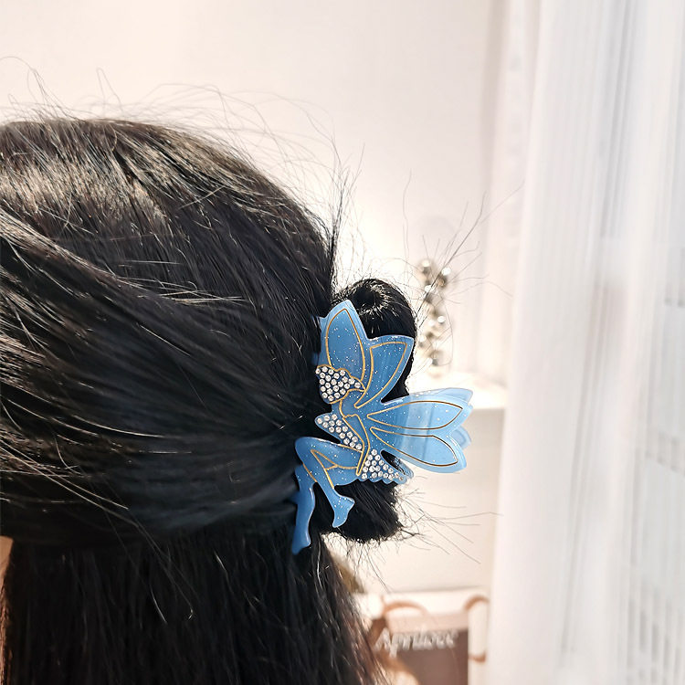 正品逸意饰品新款日韩ins蓝色精灵仙子醋酸抓夹点钻发饰后脑勺