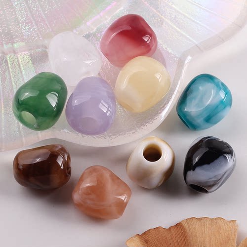 不规则双色仿玉大孔异形珠DIY珠