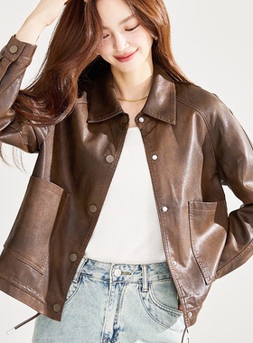 美式机车设计巴恩通勤复古智性炸街时髦夹克pu皮休闲西装风衣外套