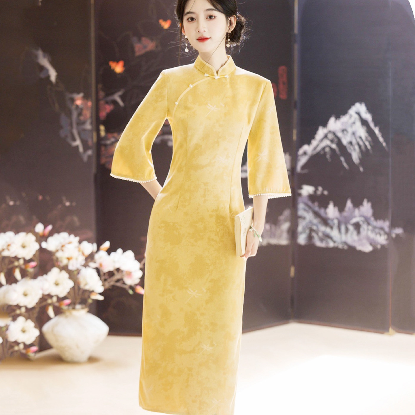 古风古着民族新中式国风民国斜襟盘扣洋气质喜婆婆妈妈旗袍倒大袖