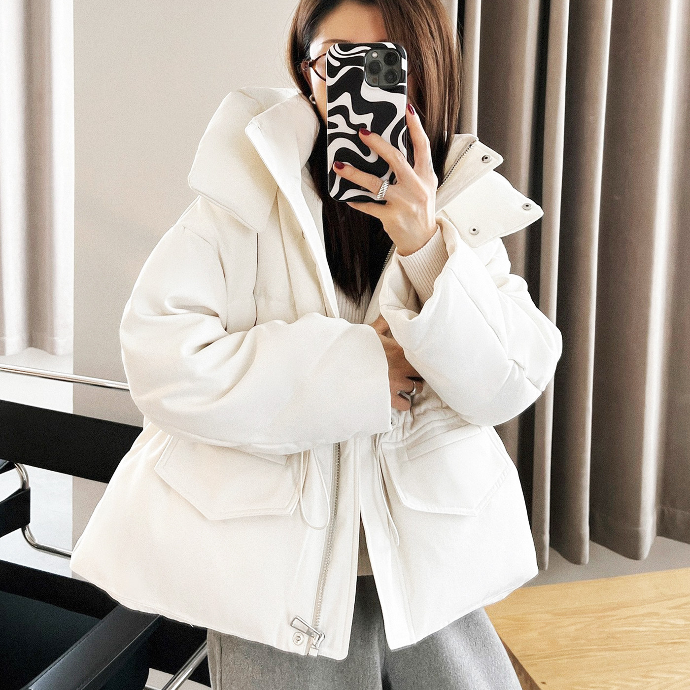 东北户外韩国休闲时尚洋气质工装白鹅绒三防冲锋衣羽绒服外套派克