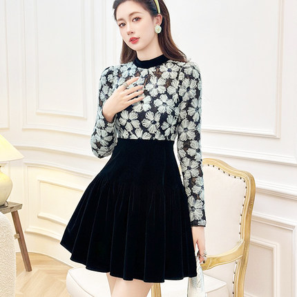 复古法式年轻宫廷知性气质仙女千金宫廷公主丝绒赫本年会宴会礼服