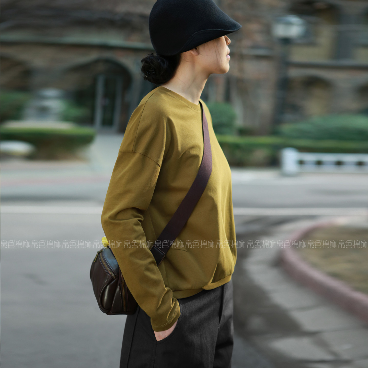 春款长袖t恤衫女爽棉圆领上衣休闲宽松体恤小个子短款叠搭设计款