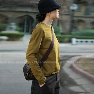 女爽棉圆领上衣休闲宽松体恤小个子短款 春款 长袖 t恤衫 叠搭设计款