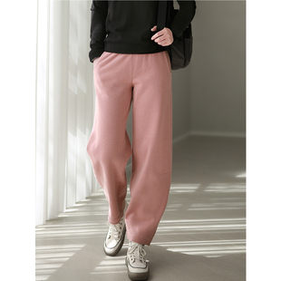 粉色休闲萝卜裤 舒适加绒女裤 女款 厚款 羊毛针织运动裤 2025秋冬新款