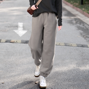 松紧腰束脚休闲长裤 2026春款 萝卜运动裤 女保暖修身 抓绒加厚卫裤