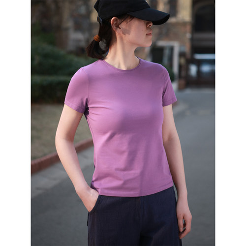 夏季圆领体恤衫简约紫色