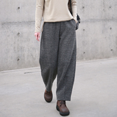 慵懒奶奶裤 2026初春老钱风宽松萝卜裤 女松紧高腰休闲雅痞哈伦裤