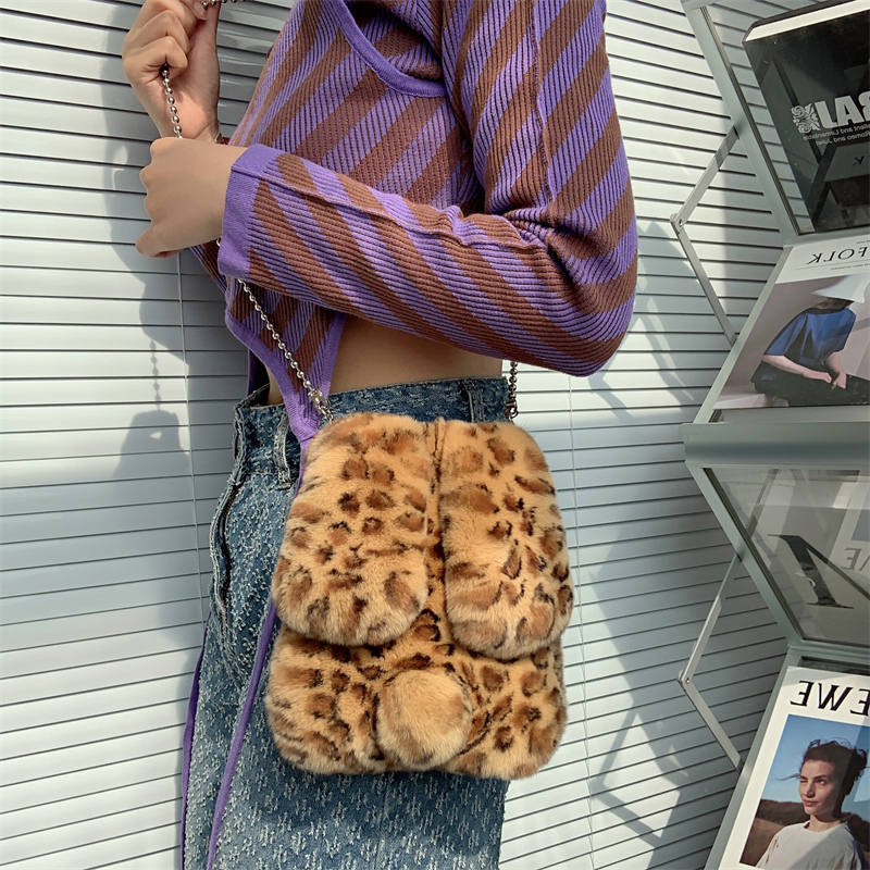 手工包包斜挎包皮草獭兔毛手机包