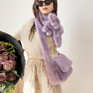 24秋冬新款 仿貂毛斜挎包大容量毛绒包学生党包包可爱兔子围巾套装