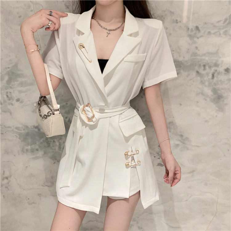 Real shot suit thin jacket 2021 new French design shows thin short sleeve temperament small suit skirt