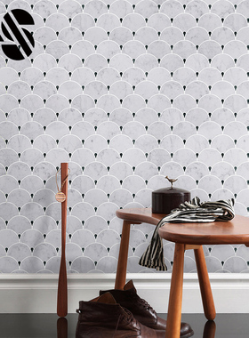 美式白色卡拉拉大理石材马赛克墨绿北欧浴室背景墙卫生间玄关壁画