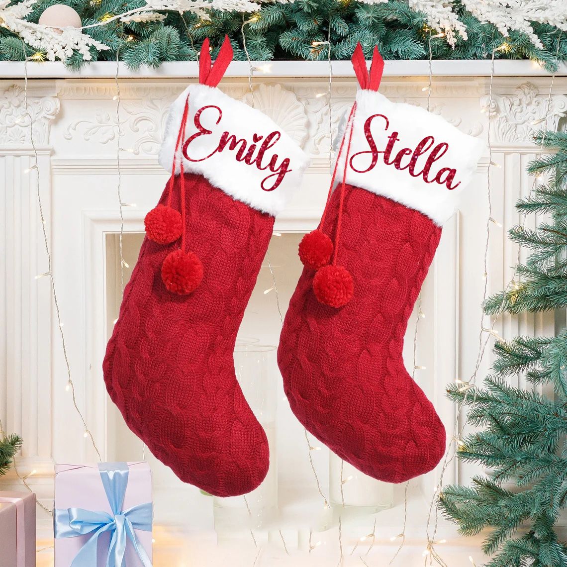 Christmas NameStocking定制名字圣诞袜圣诞礼物家庭圣诞装饰挂件