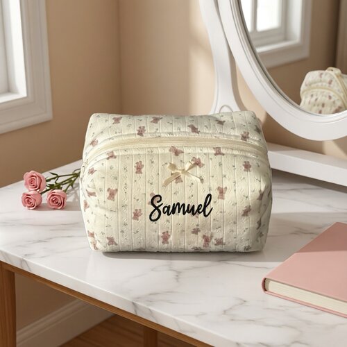 Custom Makeup Bag 定制名字送女生礼物可爱小熊碎花化妆包收纳包