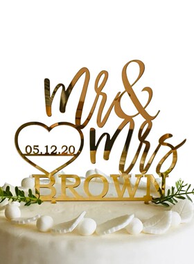 Wedding CakeTopper定制姓氏日期婚礼蛋糕插牌结婚纪念品订婚周年