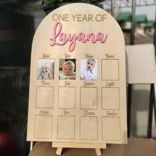 One Year Photo Board婴儿周岁生日照片展示板月份牌相框成长纪念